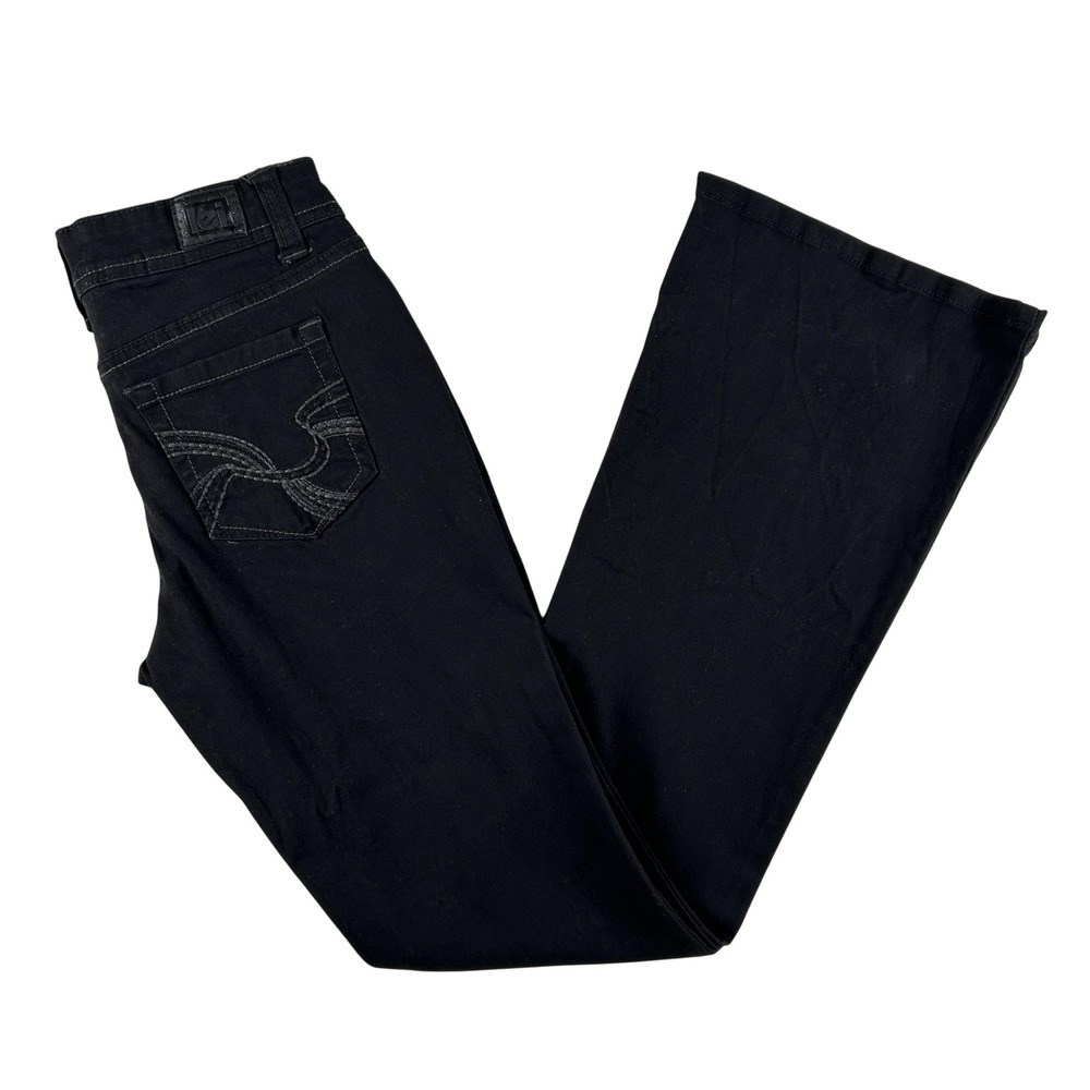 Vintage L.e.i. Jeans Womens 1 Sophia Hipster Flare Black Low Rise Stretch Y2K